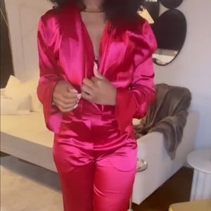 HANIFA OFFICIAL TWO PIECE WIDE LEG SATIN SUIT